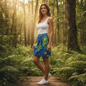 Vintage Melrose Blue & Yellow Floral Semi Wrap Skirt